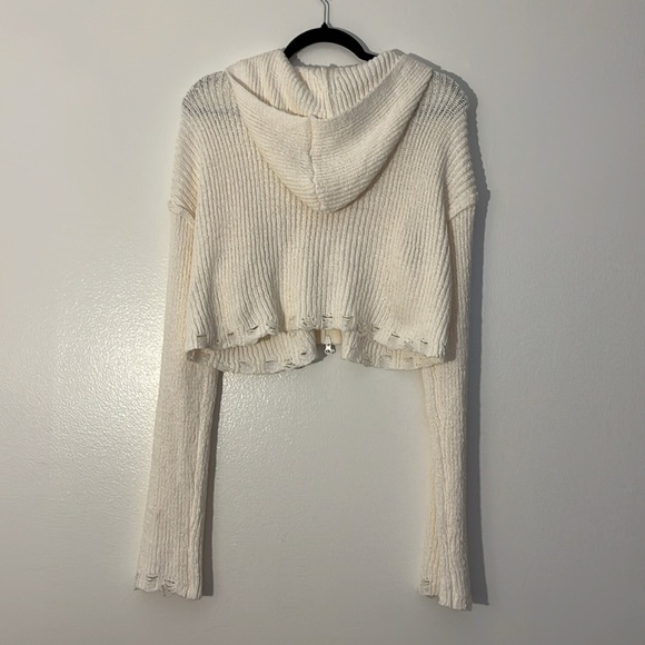 Moon & Madison | New cropped hooded cable knit sweater Womens size XL cream hood - Picture 6 of 10